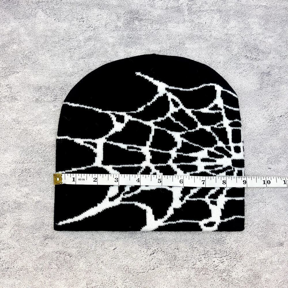 y2k 2000s black & white grunge gothic spiderweb beanie - Picture 5 of 6